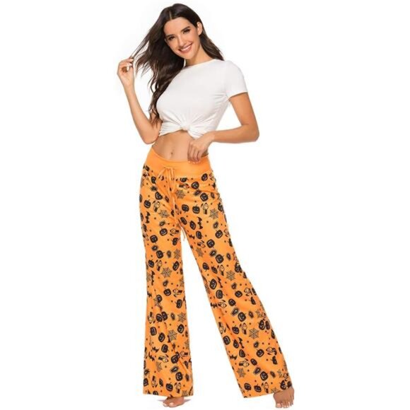 Halloween Pajama Pants for Women with Pumpkin, Skull, and Ghost Print - Picture 6 of 7